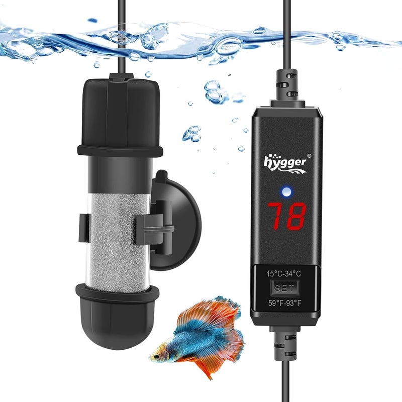 Hygger سخان حوض سمك بيتا صغير، سخان حوض سمك غاطس 10 واط/25 واط/50 واط/100 واط مع شاشة رقمية LED، مناسب للمياه المالحة والمياه العذبة حتى 5/10/16/26 جالون - Image 1